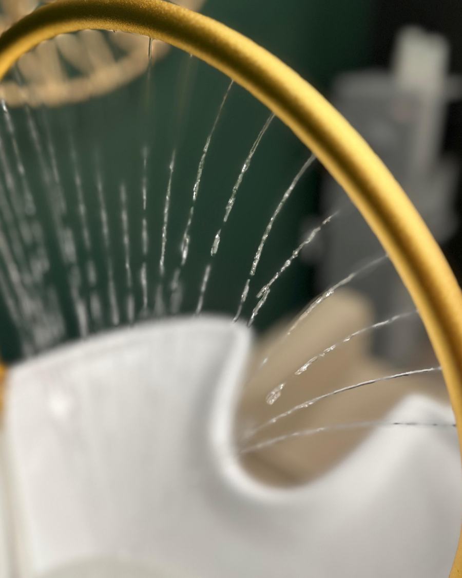A gold ring mirror in the salon